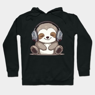 Sloth - Baby Sloth Kawaii Cute, Wearing Headphones, Enjoying The Music Hoodie